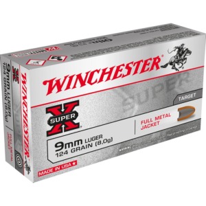 Cartuse Winchester XSuper 9mm Luger/FMJ/8.0g, 50buc/cutie