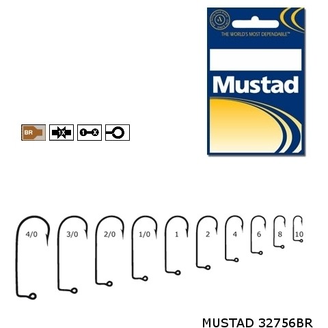 Carlige Mustad M32756 Bronz pentru Jig/Twister, 100buc/plic